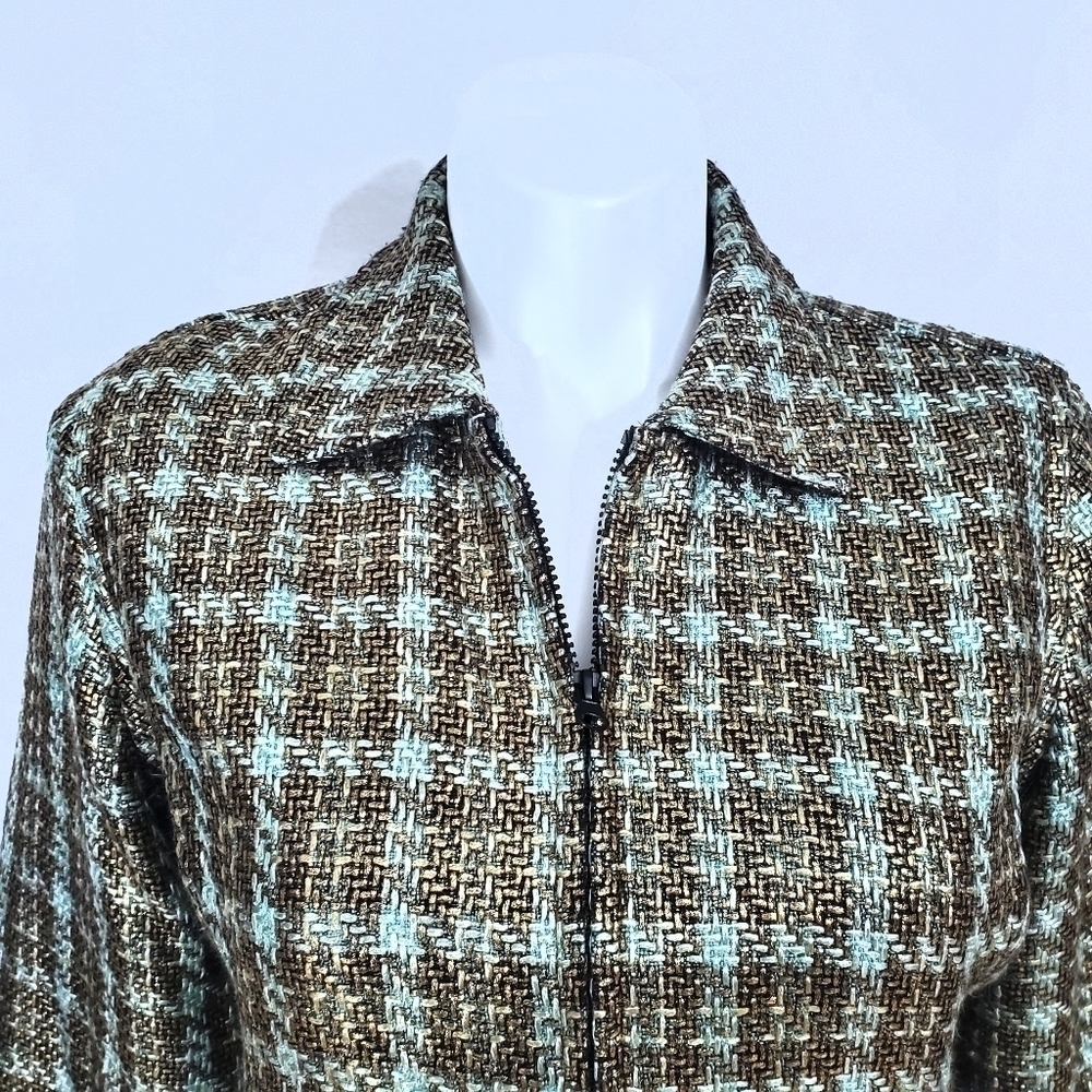 Chico's Gold & Blue Woven Zip Blazer Jacket - Picture 2 of 9